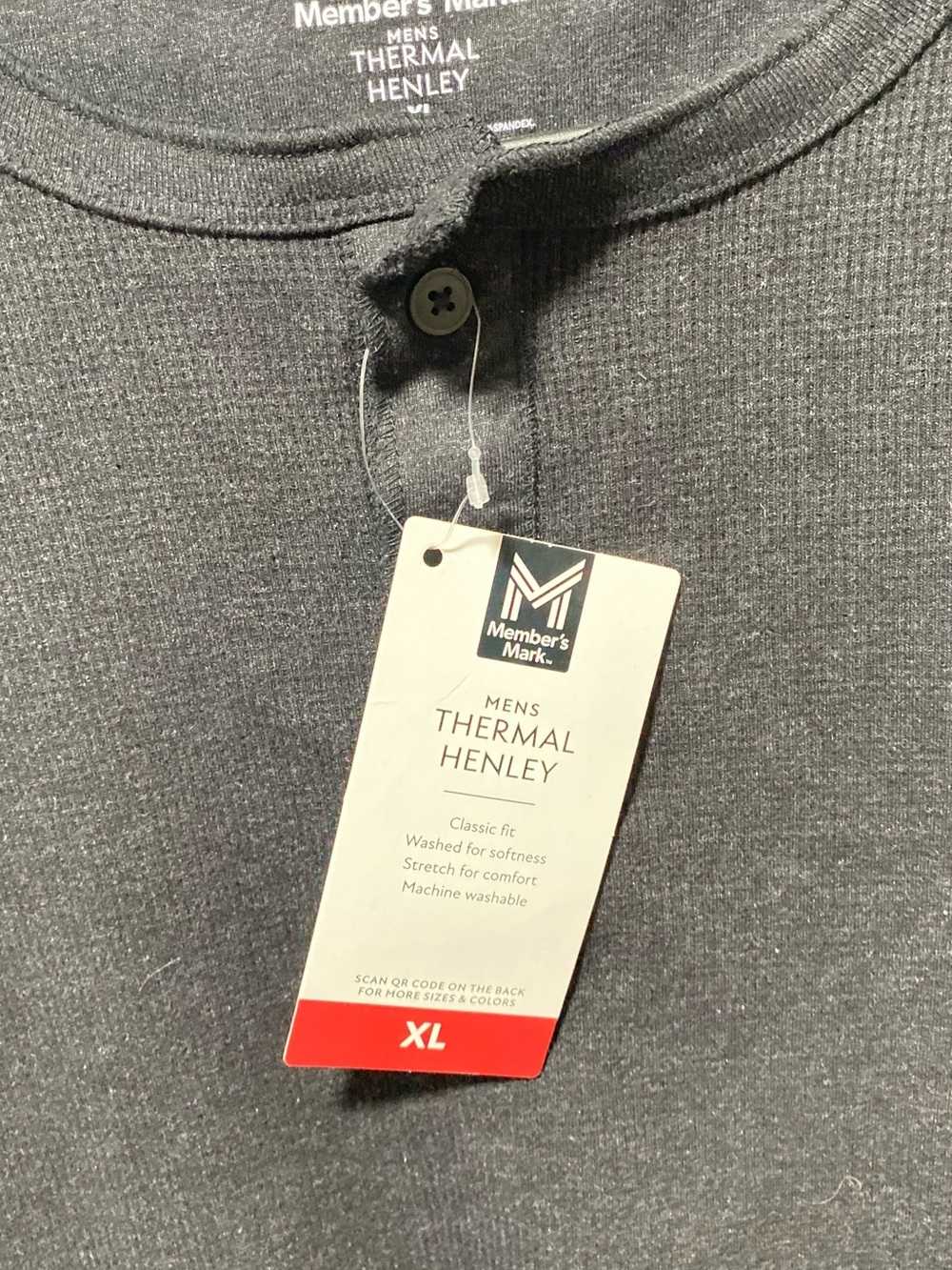 Member's Mark Men's Black Thermal Henley Long Sleeve Shirt